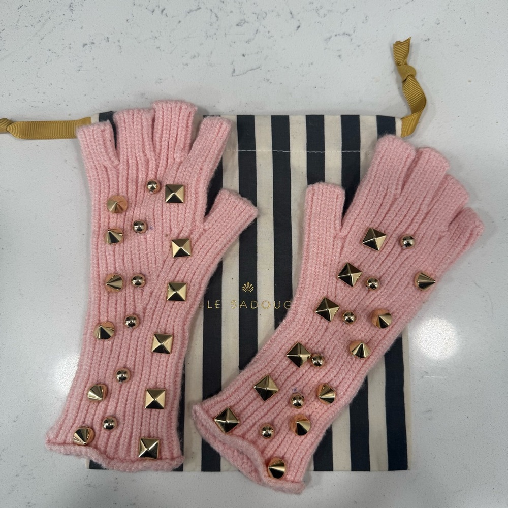Lele Sadoughi OOAK Pink Studded Fingerless Gloves